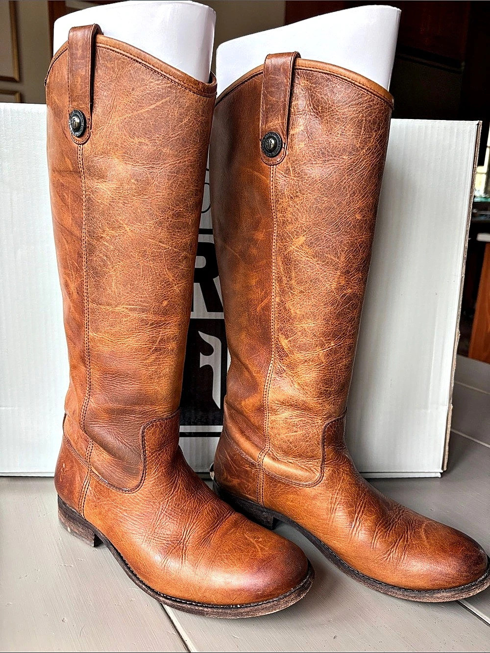 Frye Melissa Button Boot Leather Tall Boots Brown US 7.5 M